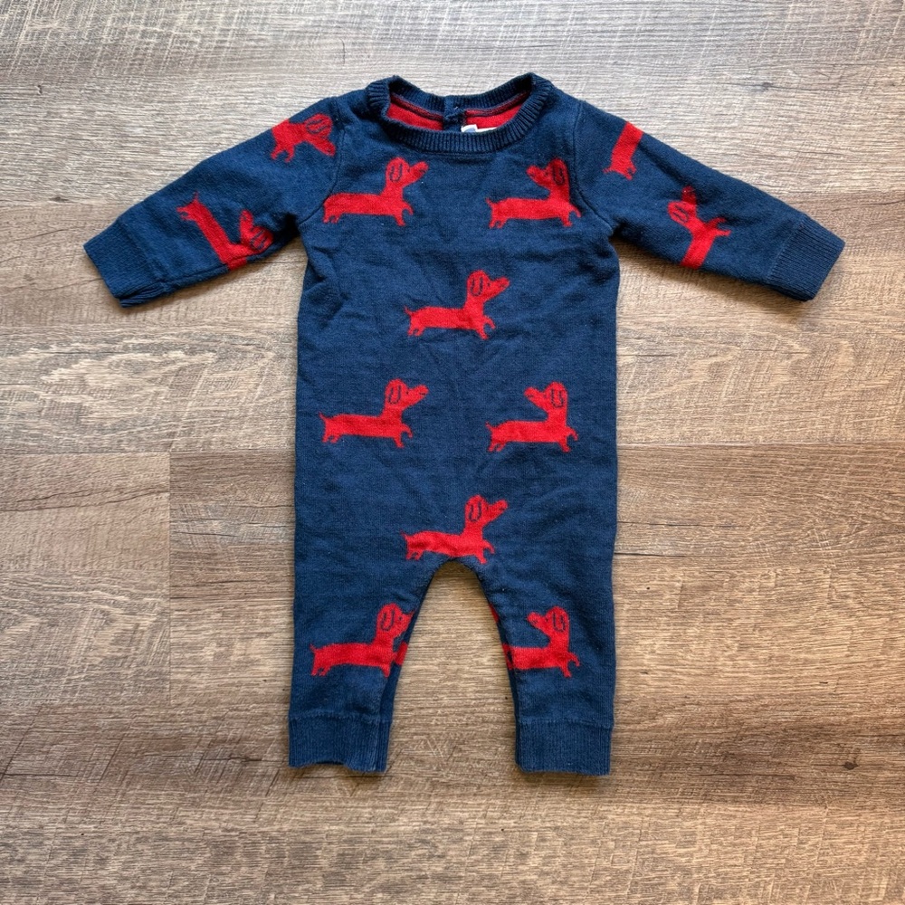 Jacadi wool cotton blend baby jacquard dog jumpsuit